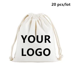 20 Pcs/Lot Addasu Logo Argraffu Bagiau Storio Cotwm Pecyn Anrhegion Lluniau Personol Testun Personoli Codau Llinynnol Draws Plaen
