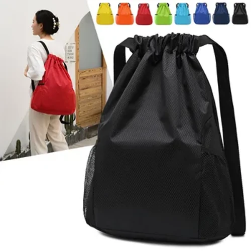 Drawstring Bag Backpack Malaking Kapasidad Babae Lalaki Wear Resistant Anti-splash Panlabas na Drawstring Lock Riding Solid Zipper Pocket