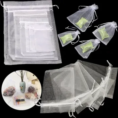 25/50 STK Dragable Party Supplies Bryllup Christmas Favor Hvide poser Organza Gaze Sachet Gaveposer Snøre lomme