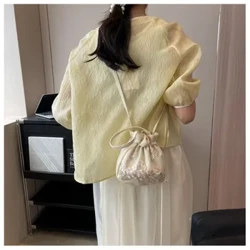 Borse a tracolla con disegno floreale estetico da 1 pezzo per borsa a tracolla con fiori in stile cinese retrò alla moda per ragazza, borsa da viaggio portatile da donna
