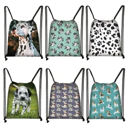 Madraí gleoite Dalmatian Priontáil Mála Drawstring Canbhás Cumas Mór Málaí Gualainn Mná Backpack Corr do Shealbhóir Bróga Taistil