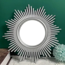 Skandinaviya ijodiy devor bezaklari oltin osilgan oyna Kumush dumaloq devor oynasi yashash xonasi fonida uy osilgan oyna fonida