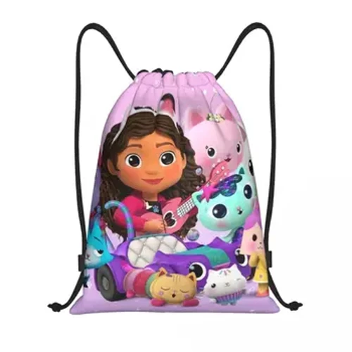 Cartoon Gabbys Dollhouse Drawstring Backpack Bags Women Men Lightweight Gabby Mercat Gym Sports Sackpack Sacks for Training