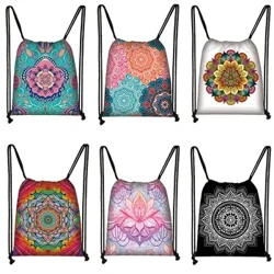 Mandala Floral Printing Drawstring Bag Fa'afafine Pei Mandala Atopa'afa Femalagaa'i Fa'atauga feaveai Gaugau Teuga ato