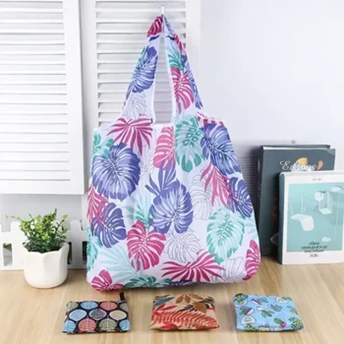 Argraffu Ffasiwn Bag Siopa Plygadwy Eco-Gyfeillgar Tote Bagiau Llaw Cwdyn Plygu Cyfleus Capasiti mawr ar gyfer Bag Groser Teithio