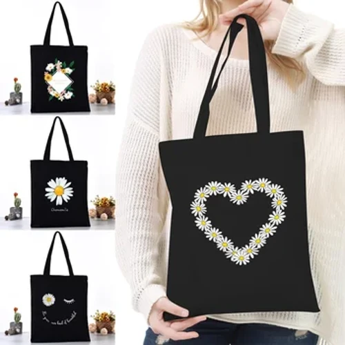 Bag Cynfas Bag Ysgwydd Merched Bagiau Siopa Harajuku 2020 Bagiau Llaw Achlysurol Ffasiwn Newydd Groser Tote Merched Argraffu Daisy
