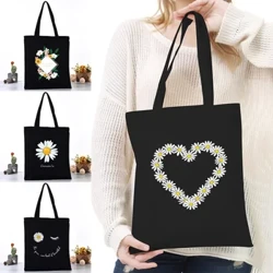 Kvinnor Axelväska Canvasväska Harajuku Shoppingväskor 2020 Nytt Mode Casual Handväskor Livsmedelsväska Flickor Daisy Printing