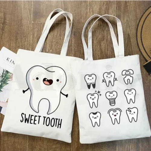 Tand och tandläkare Grafisk Estetisk Rolig Mode Handväskor Axelväskor Casual Shopping Flickor Handväska Kvinnor Elegant canvasväska