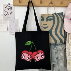 Slatka djevojka iz crtanog filma Boops Oop seksi trešnje za žene platnena torba za rame torba Eco Shopper pamučna torba za kupovinu