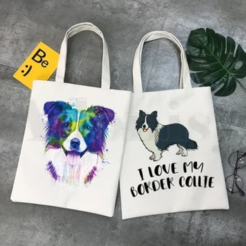 Biên giới collie chó hoạt hình hài hước Kawaii Art Túi xách túi đựng đồ vai bình thường Girls Túi xách Túi xách Phụ nữ Túi vải thanh lịch