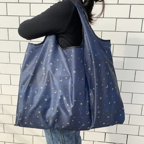 BIG Öko-frëndlech ausklappen Shopping Bag Reusable Portable Schëller Handtasche fir Rees Epicerie Fashion Pocket Tote