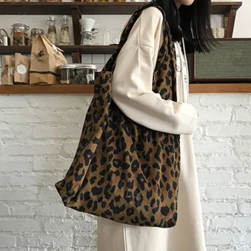 Klasična torba s leopard printom na gornjoj ručki Ženska samtasta torba za kupnju Torba za knjige velikog kapaciteta Ženska ležerna torba na rame