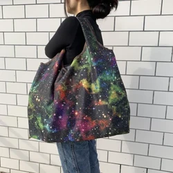 Personlig stil Stor väska ECO Återanvändbar Polyester Bärbar axel Handväskor Dam Vikbar påse Shoppingväska Förvaring
