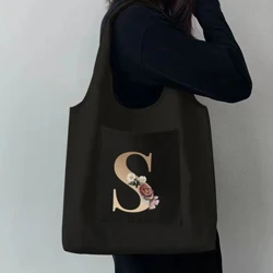 Kvinna Axelväska Guldbrev för kvinnor 2022 Ny Damväska Canvas Material Shoppingväska Handväska Fritid Shoppingväska