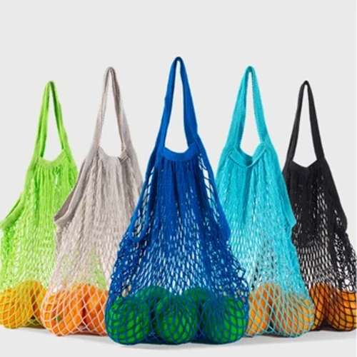 Borse per la spesa in cotone intrecciato a mano Borsa per la spesa per supermercato in rete riutilizzabile casuale lunga/corta Borse di stoccaggio di grande capacità di colore casuale