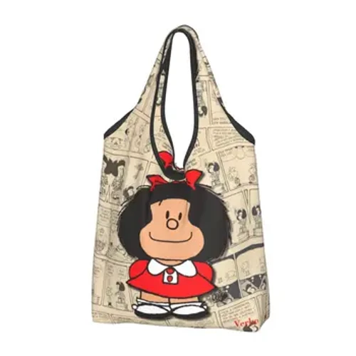 빈티지 Mafalda 만화 식료품 쇼핑 가방 Kawaii 구매자 토트 어깨 가방 대용량 휴대용 Quino 만화 만화 핸드백