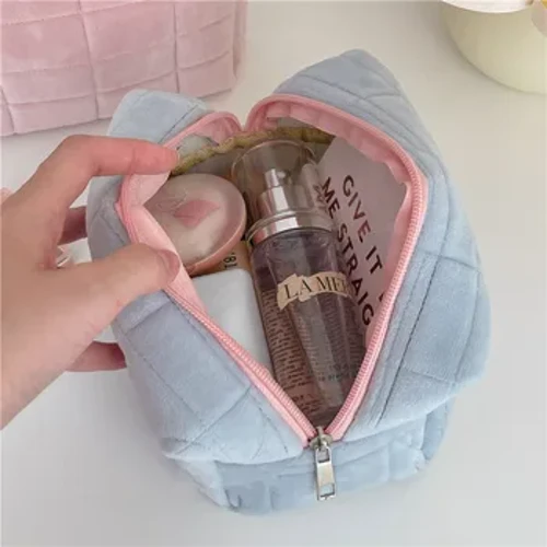 Lynlås Stor ensfarvet kosmetiktaske Sød pels-makeup-taske til kvinder rejsesminke Toilettaske Vaskepose Plys-penlomme