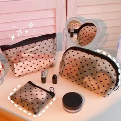 I-1PCS Entsha Uziphu Yakha Izikhwama Imfashini I-Black Dot Transparent Mesh Isikhwama Sezimonyo Abesifazane Okokuhamba Impahla Yangasese Geza Isikhwama Se-Makeup Isikhwama