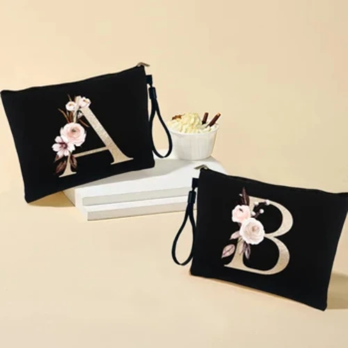 Warna Emas Huruf Hitam Tas Kosmetik Wanita Tas Organizer Kantong Makeup Anak-anak Perjalanan Perlengkapan Mandi Kit Hadiah Guru Dompet Koin