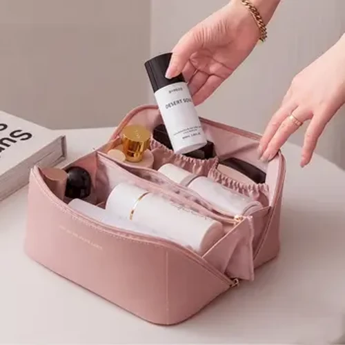 Mála Cosmaideacha Taistil Móracmhainne Inaistrithe PU Makeup Pouch Mná Uiscedhíonach Seomra Folctha Mála Nigh Kit Leithris Ilfheidhmeach