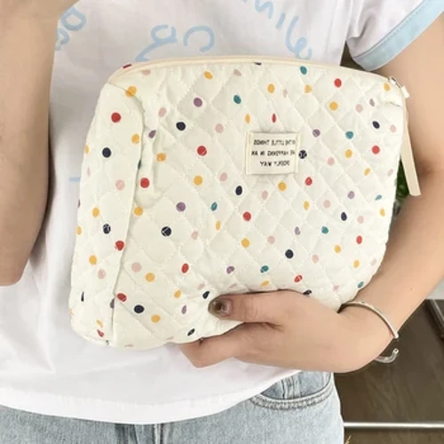 Sac à cosmétiques matelassé à pois colorés, grande capacité, fourre-tout Portable, sacs de rangement de maquillage de voyage, sacs à main en coton pour femmes, cadeau