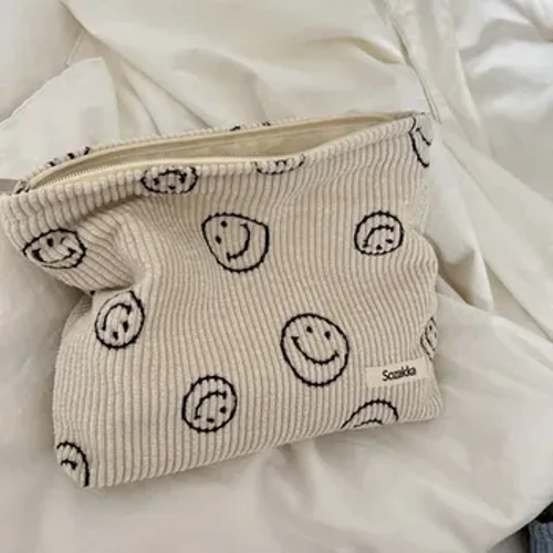 Erkaklar va ayollar yangi saqlash sumkasi Goyard Retro Corduroy Smiley yuz bo'yanish sumkasi portativ katta sig'imli tanga hamyoni Ins uslubida