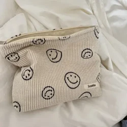 Bag Storio Newydd Dynion a Merched Goyard Retro melfaréd Smiley Wyneb Colur Bag Cludadwy Capasiti Mawr Darn Arian Pwrs Arddull