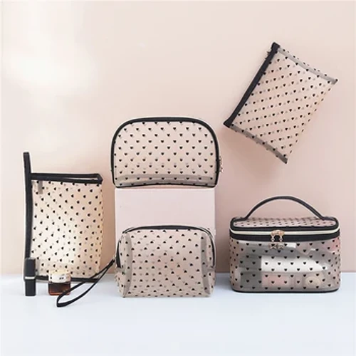 Bagiau Colur Cariad 1PCS 5PCS Bag Cosmetig Cludadwy Zipper Teithio Cludadwy Ar gyfer Affeithwyr Swyddfa Gartref Bag Cosmet Newydd