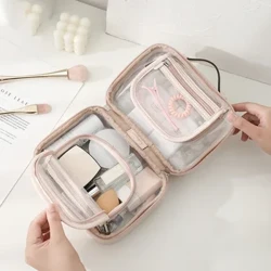 Storage Waterproof Cosmetic Bag Double Layered Makeup Brush Storage Multifunctional Malaking Kapasidad Paglalakbay ng Babae Malinaw na Makeup Bag