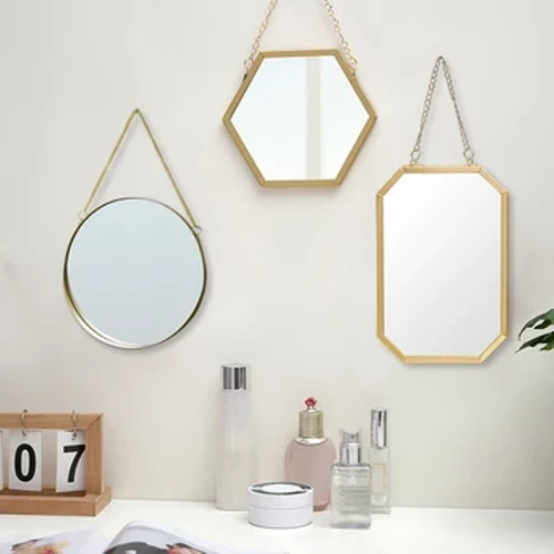 Phòng Ngủ Mỹ Phẩm Gương Tròn Vuông Hình Lục Giác Trang Điểm Treo HD Gương Kim Loại Trang Trí Treo Tường Không Đục Lỗ Phòng Tắm Trang Trí Phòng