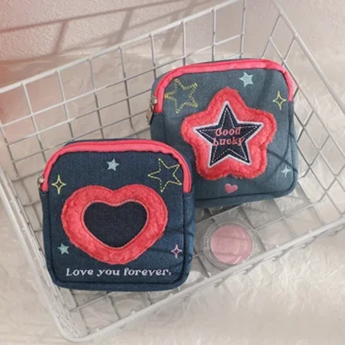 Ins Style Jeans Nā ʻeke hoʻomaʻemaʻe liʻiliʻi no nā lehelehe commetics case no nā kaikamahine headphone wahine mālama ʻeke commetic ʻeke makana.