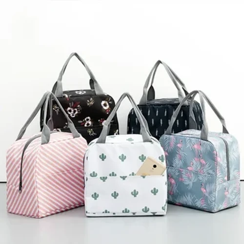 Funktionell Muster Cooler Lunch Box Portable Isoléiert Canvas Lunch Bag Thermal Food Picknick Lunch Bags Fir Fraen Kanner