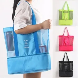 Ny termisk isolasjonsveske Håndholdt lunsjpose Nyttig skulderveske Kjølepose Piknikpose Mesh Beach Tote Bag Mat Drikke Oppbevaring