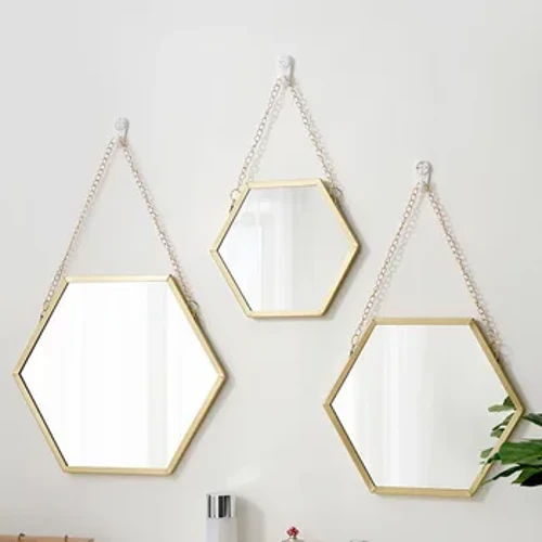Espelho hexagonal de parede de ferro, espelho decorativo de parede, sala de estar, banheiro, dormitório, lavatório, ma de parede