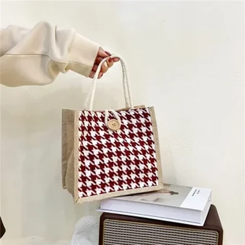 Ins Túi Đựng Đồ Ăn Trưa Cho Nữ Houndstooth Túi Đựng Đồ Ăn Trưa Nhỏ Bảo Quản Thực Phẩm Túi Tote Chức Năng Di Động Du Lịch Dã Ngoại Ngoài Trời Lonchera