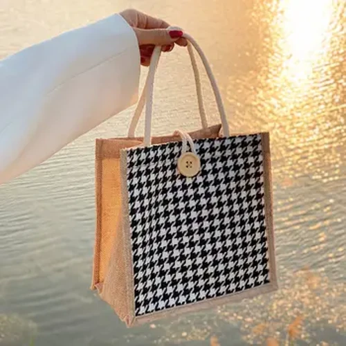 Mới Houndstooth Ăn Trưa Túi Vải Lanh Thời Trang Ins Công Suất Lớn Bảo Quản Thực Phẩm Túi Tote Chức Năng Di Động Du Lịch Dã Ngoại Ngoài Trời