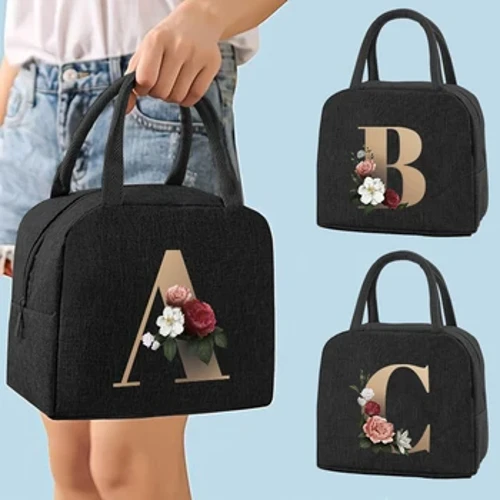 Thermische lunchdinerzakken Canvas Gouden Letter Handtas Picknick Reizen Ontbijtdoos Schoolkind Handige lunchtas Tote Voedselzak