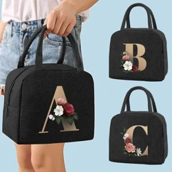 Thermische lunchdinerzakken Canvas Gouden Letter Handtas Picknick Reizen Ontbijtdoos Schoolkind Handige lunchtas Tote Voedselzak