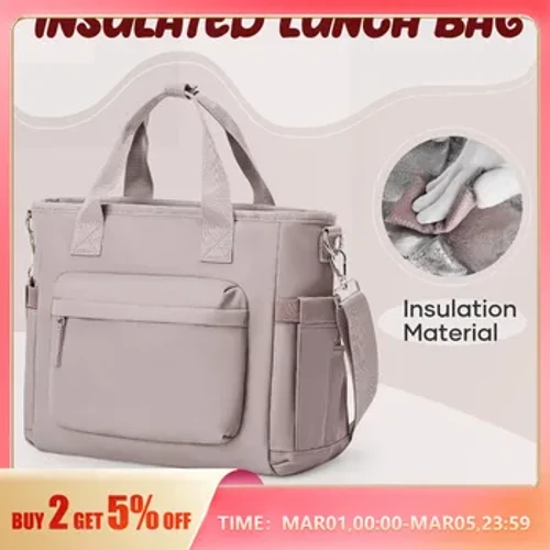 Likros Insulated Lunch Bag for Women Men, Lunch Box Bag with Shoulder Strap, Adult Reusable Tote Lunchbag for Work Picnic Beach