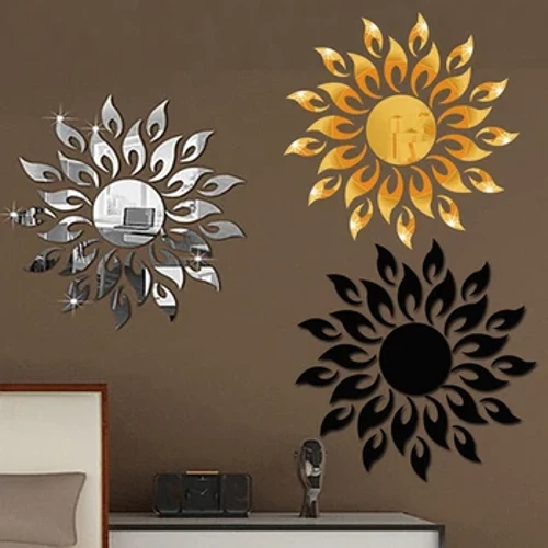 Greamán Balla Bláth na Gréine 3D Scáthán DIY Múrmhaisiú Aicrileach Decal Stíl Nordach Greamáin Maireachtála Seomra Leapa Seomra Folctha Maisiúchán Baile