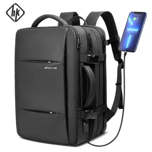 HK Syýahat sumkasy Erkekler üçin sumka Giňeldilip bilinýän mekdep sumkasy Uly kuwwaty 15.6 "USB bilen noutbuk suw geçirmeýän moda sumkasy