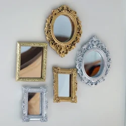I-Mini Vintage Eqoshiwe Isibuko Se-Retro Esizinamathiselayo Udonga Olukhwezwayo Isibuko Segolide Isiliva Makeup Ize Yekhaya Lokuhlobisa Isibuko I-DIY