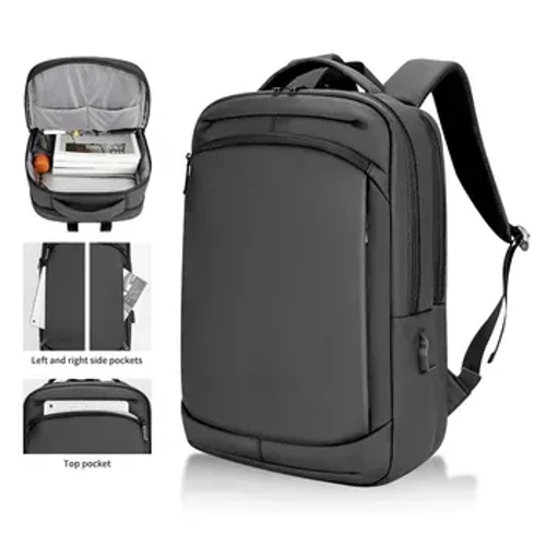 Chất lượng PU phủ màu đen xám sử dụng cho trường trung học 16,5 inch Ba lô máy tính xách tay USB dành cho doanh nhân du lịch
