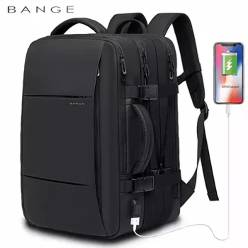 BANGE seyahat sırt çantası erkekler iş sırt çantası okul genişletilebilir USB çantası büyük kapasiteli 17.3 dizüstü su geçirmez moda sırt çantası