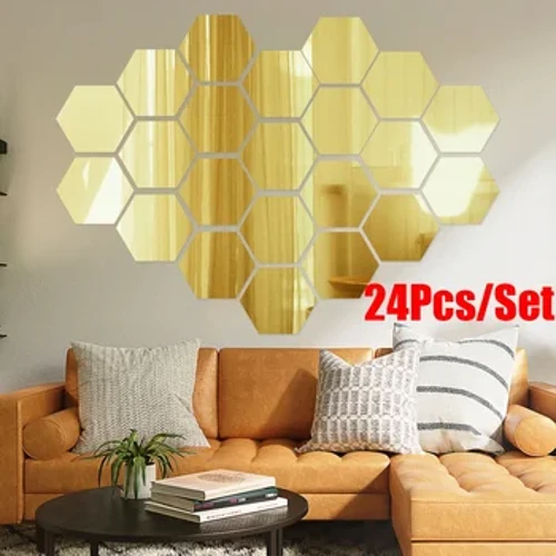 24/1 Cái Gương Mini Dán Tường Acrylic Tự Dính Có Thể Tháo Rời Hình Lục Giác Dán Tường Cho DIY Phòng Khách Phòng Ngủ trang Trí Nhà