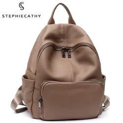 SC Zaino in vera pelle morbida Donna Uomo Borsa a tracolla versatile casual grande Zaino scolastico quotidiano da viaggio in pelle bovina multitasche