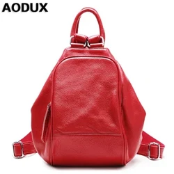 AODUX weicher, vollnarbiger, echter Lederrucksack, garantiert für Damen, weiß, rot, gelb, Oberschicht aus Rindsleder, Oberschicht aus Kuhhaut, Rucksäcke