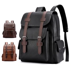 2023 Män Ryggsäck PU Läder Väska Stora Laptop Ryggsäckar Man Mochilas Svart Skolväska För Tonåringar Pojkar Brun Sac A Dos