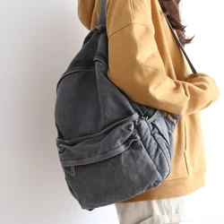 Retro Distressed Canvas Grå Rygsæk Dreng Pige Sød College Kvinde Bog Rejserygsække Cool Laptop Lady Student Rygsæk Tasker