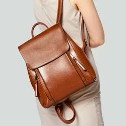 Zaino da donna Borsa a tracolla a tracolla Borsa a tracolla per laptop in vera pelle per ragazze Scuola femminile in pelle naturale